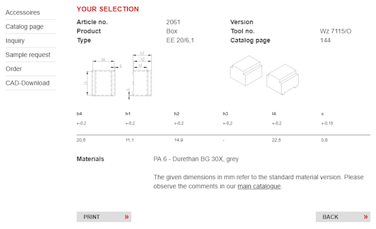 Detail product page from Weisser catalog.